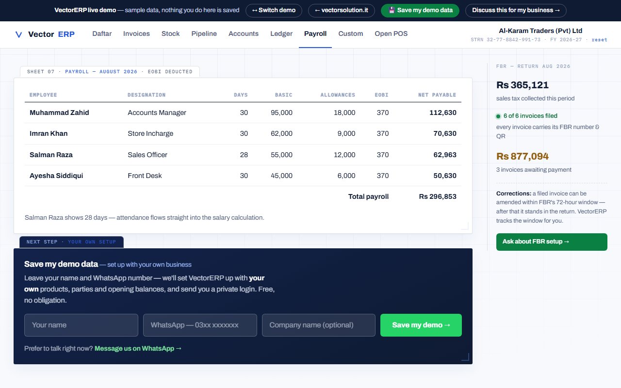 Payroll with attendance and EOBI